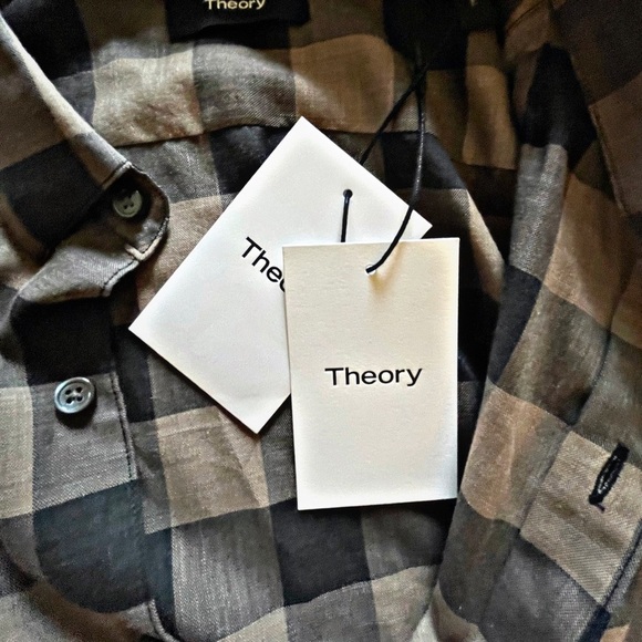 NWT Theory 100% Button Down Cotton Shirt Brushed Checked Zack Preppy Medium NEW - Picture 5 of 8